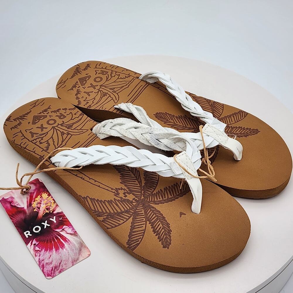 NEW - Roxy Feel Breezie-100 Women's White Braided Flip Flop Sandals Size 10 New